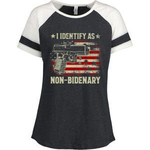 Retro Funny I Identify As Nonbidenary Gun American Flag Gift Enza Ladies Jersey Colorblock Tee