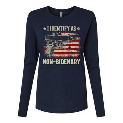 Retro Funny I Identify As Nonbidenary Gun American Flag Gift Womens Cotton Relaxed Long Sleeve T-Shirt