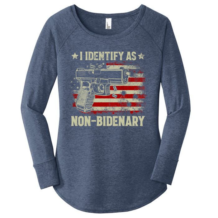 Retro Funny I Identify As Nonbidenary Gun American Flag Gift Women's Perfect Tri Tunic Long Sleeve Shirt