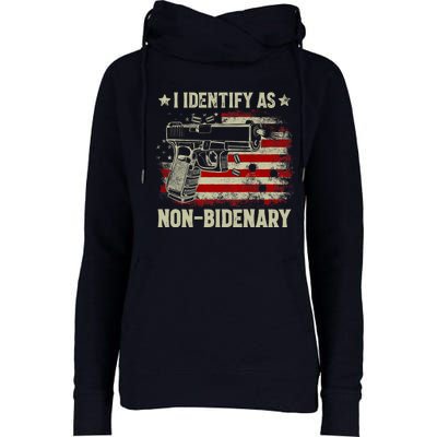 Retro Funny I Identify As Nonbidenary Gun American Flag Gift Womens Funnel Neck Pullover Hood