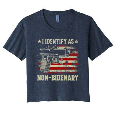 Retro Funny I Identify As Nonbidenary Gun American Flag Gift Women's Crop Top Tee