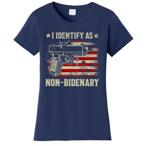 Retro Funny I Identify As Nonbidenary Gun American Flag Gift Women's T-Shirt