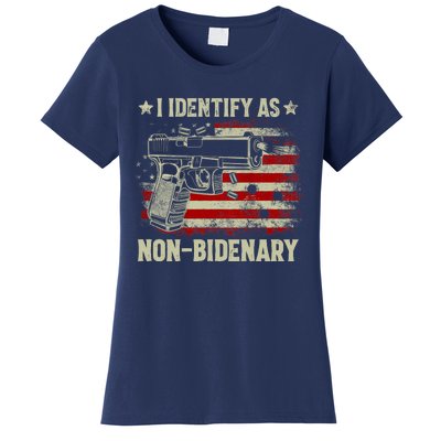 Retro Funny I Identify As Nonbidenary Gun American Flag Gift Women's T-Shirt