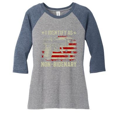 Retro Funny I Identify As Nonbidenary Gun American Flag Gift Women's Tri-Blend 3/4-Sleeve Raglan Shirt