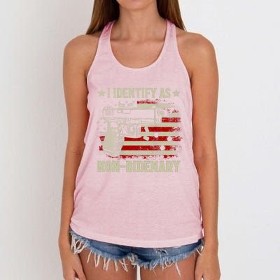 Retro Funny I Identify As Nonbidenary Gun American Flag Gift Women's Knotted Racerback Tank