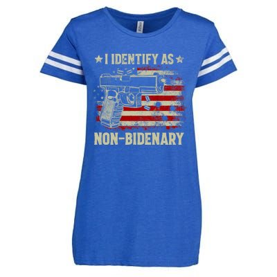 Retro Funny I Identify As Nonbidenary Gun American Flag Gift Enza Ladies Jersey Football T-Shirt