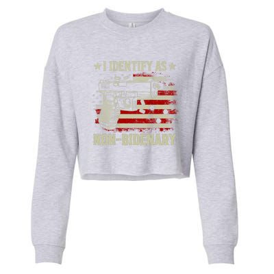 Retro Funny I Identify As Nonbidenary Gun American Flag Gift Cropped Pullover Crew