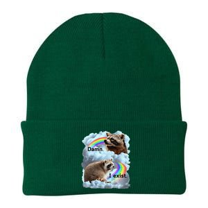 Raccoon Funny I Exist Depression Meme Dark Mental Health Knit Cap Winter Beanie