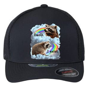 Raccoon Funny I Exist Depression Meme Dark Mental Health Flexfit Unipanel Trucker Cap