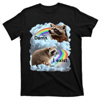 Raccoon Funny I Exist Depression Meme Dark Mental Health T-Shirt