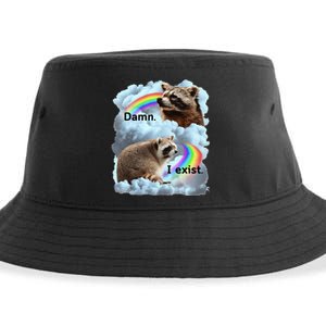 Raccoon Funny I Exist Depression Meme Dark Mental Health Sustainable Bucket Hat