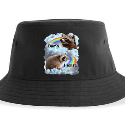 Raccoon Funny I Exist Depression Meme Dark Mental Health Sustainable Bucket Hat