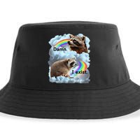 Raccoon Funny I Exist Depression Meme Dark Mental Health Sustainable Bucket Hat