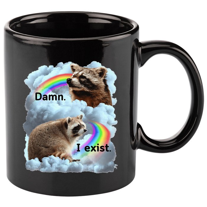 Raccoon Funny I Exist Depression Meme Dark Mental Health 11oz C Handle Ceramic Mug