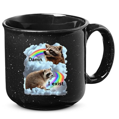 Raccoon Funny I Exist Depression Meme Dark Mental Health 15oz Campfire Ceramic Mug