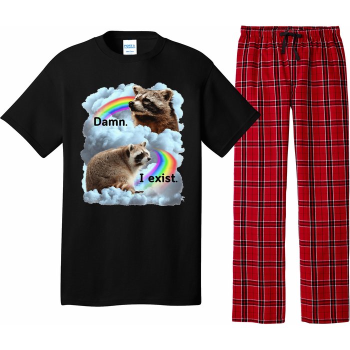 Raccoon Funny I Exist Depression Meme Dark Mental Health Pajama Set