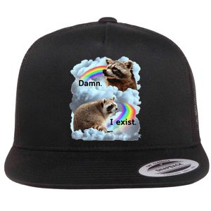 Raccoon Funny I Exist Depression Meme Dark Mental Health Flat Bill Trucker Hat