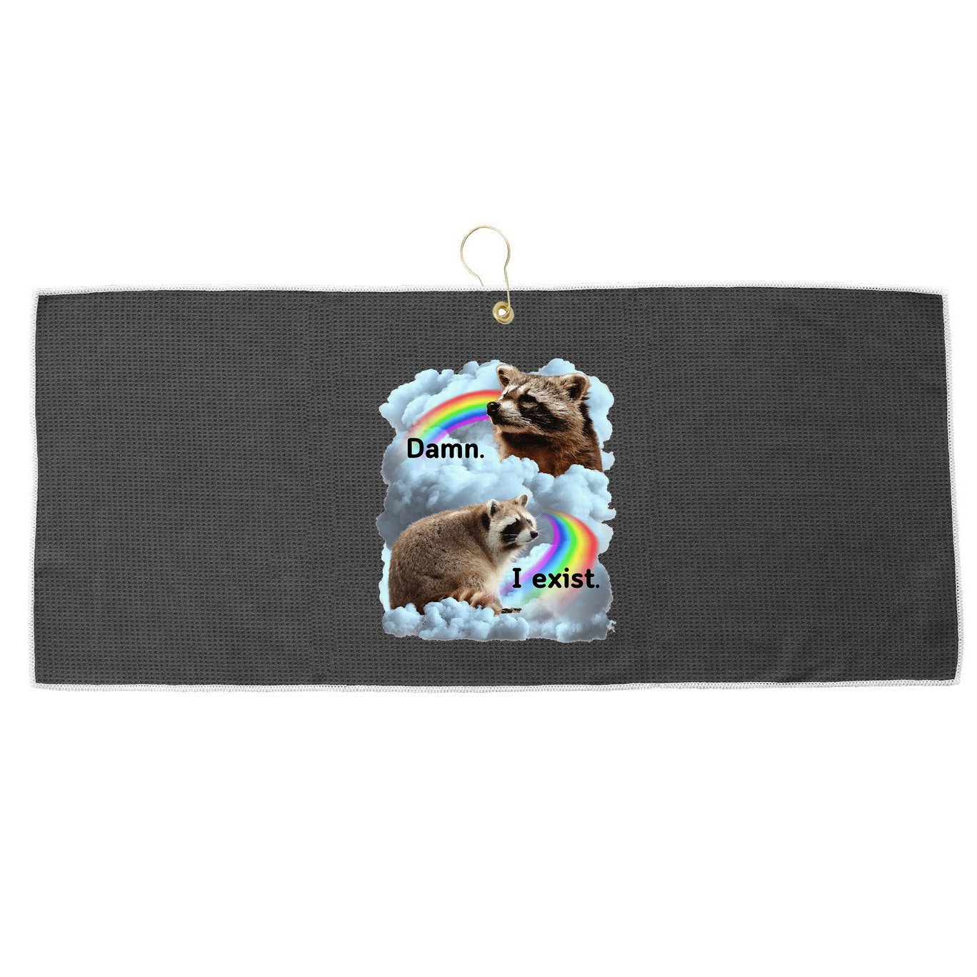 Raccoon Funny I Exist Depression Meme Dark Mental Health Large Microfiber Waffle Golf Towel
