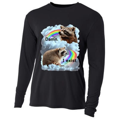 Raccoon Funny I Exist Depression Meme Dark Mental Health Cooling Performance Long Sleeve Crew