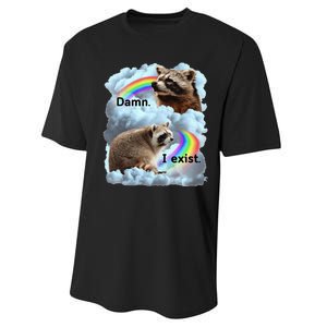 Raccoon Funny I Exist Depression Meme Dark Mental Health Performance Sprint T-Shirt