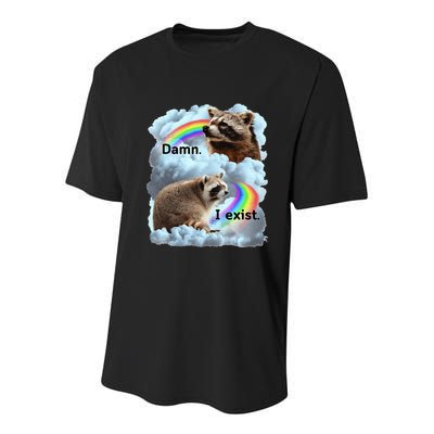 Raccoon Funny I Exist Depression Meme Dark Mental Health Youth Performance Sprint T-Shirt