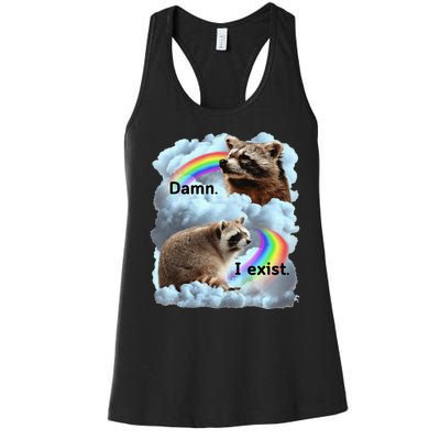 Raccoon Funny I Exist Depression Meme Dark Mental Health Women's Racerback Tank