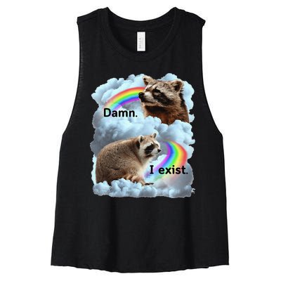 Raccoon Funny I Exist Depression Meme Dark Mental Health Women's Racerback Cropped Tank