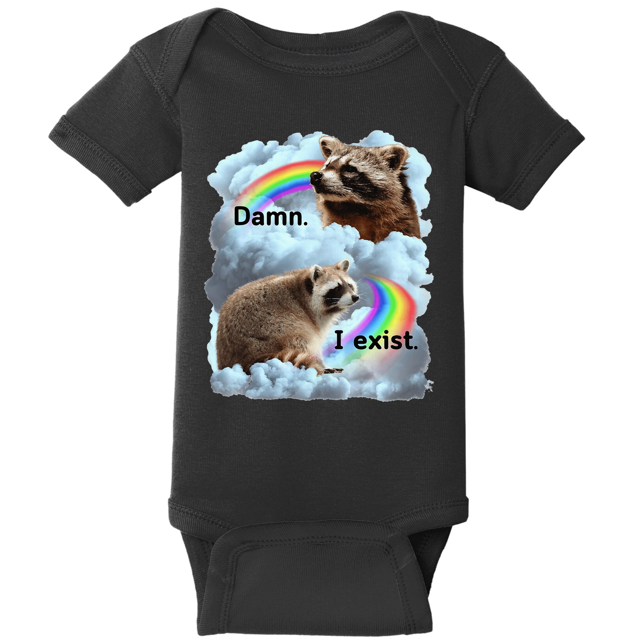 Raccoon Funny I Exist Depression Meme Dark Mental Health Baby Bodysuit