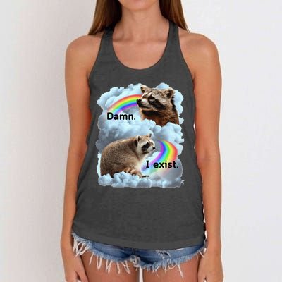 Raccoon Funny I Exist Depression Meme Dark Mental Health Women's Knotted Racerback Tank