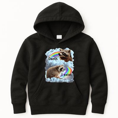 Raccoon Funny I Exist Depression Meme Dark Mental Health Kids Hoodie