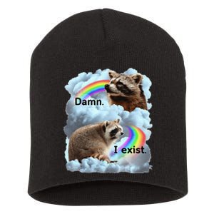 Raccoon Funny I Exist Depression Meme Dark Mental Health Short Acrylic Beanie