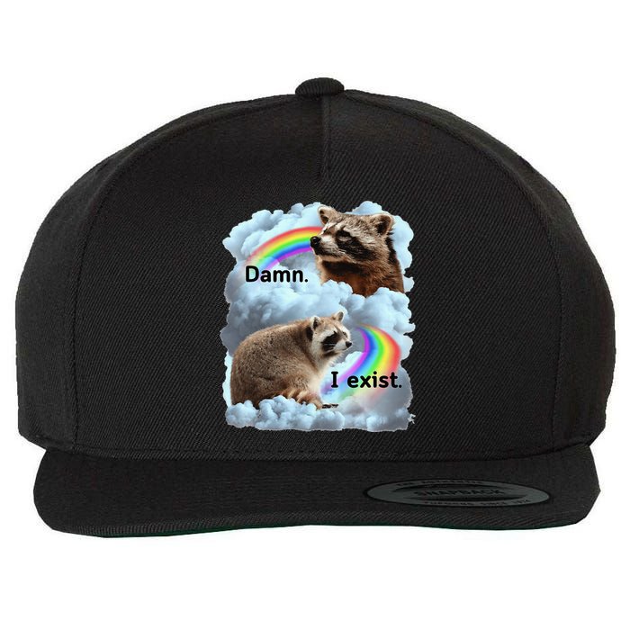 Raccoon Funny I Exist Depression Meme Dark Mental Health Wool Snapback Cap