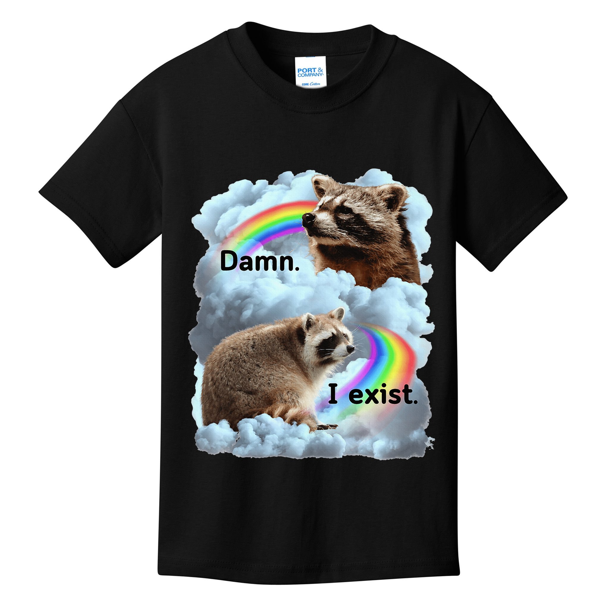Raccoon Funny I Exist Depression Meme Dark Mental Health Kids T-Shirt
