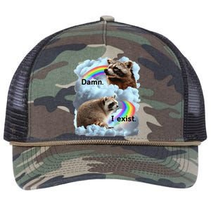 Raccoon Funny I Exist Depression Meme Dark Mental Health Retro Rope Trucker Hat Cap