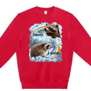 Raccoon Funny I Exist Depression Meme Dark Mental Health Premium Crewneck Sweatshirt