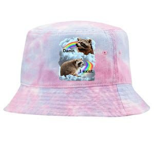 Raccoon Funny I Exist Depression Meme Dark Mental Health Tie-Dyed Bucket Hat