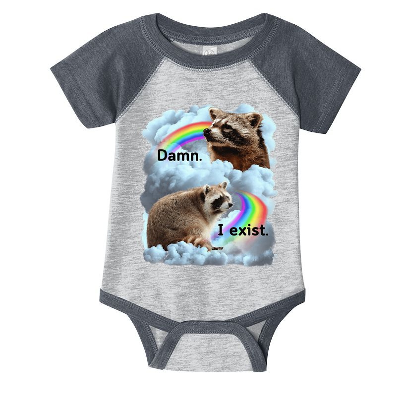 Raccoon Funny I Exist Depression Meme Dark Mental Health Infant Baby Jersey Bodysuit