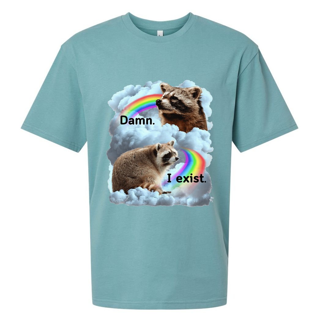 Raccoon Funny I Exist Depression Meme Dark Mental Health Sueded Cloud Jersey T-Shirt