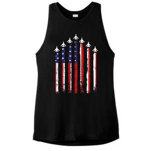 Retro Fighter Jet Airplane Usa Flag 4th Of July Ladies PosiCharge Tri-Blend Wicking Tank