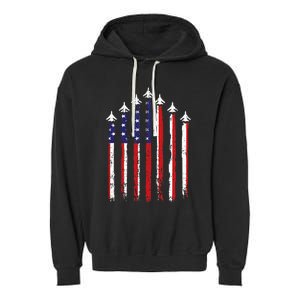 Retro Fighter Jet Airplane Usa Flag 4th Of July Garment-Dyed Fleece Hoodie