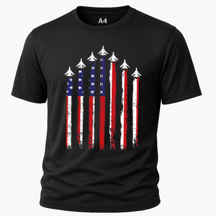Retro Fighter Jet Airplane Usa Flag 4th Of July Cooling Performance Crew T-Shirt