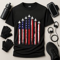 Retro Fighter Jet Airplane Usa Flag 4th Of July Cooling Performance Crew T-Shirt