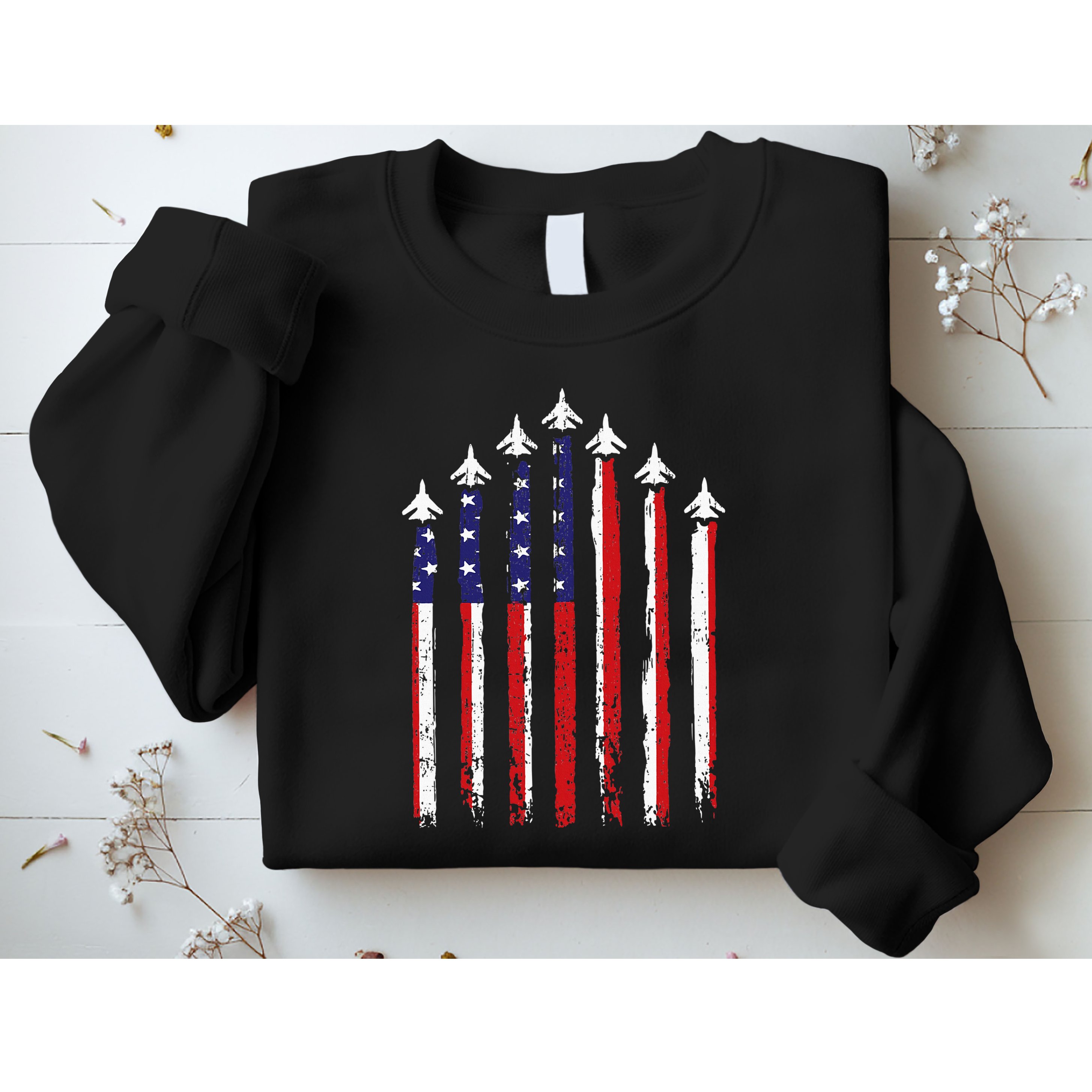 Retro Fighter Jet Airplane Usa Flag 4th Of July Sweatshirt