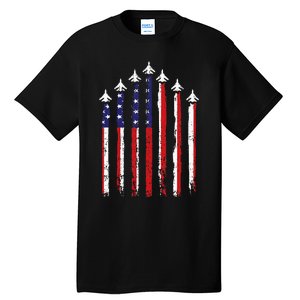 Retro Fighter Jet Airplane Usa Flag 4th Of July Tall T-Shirt