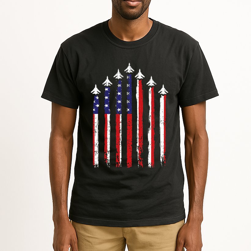 Retro Fighter Jet Airplane Usa Flag 4th Of July Tall T-Shirt
