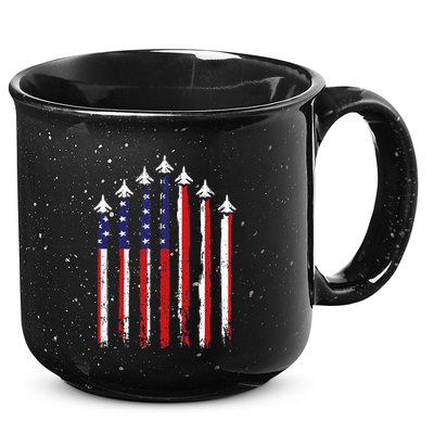 Retro Fighter Jet Airplane Usa Flag 4th Of July 15oz Campfire Ceramic Mug
