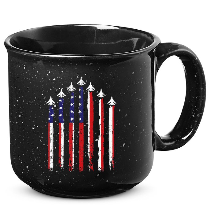 Retro Fighter Jet Airplane Usa Flag 4th Of July 15oz Campfire Ceramic Mug