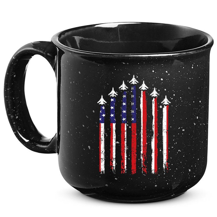 Retro Fighter Jet Airplane Usa Flag 4th Of July 15oz Campfire Ceramic Mug