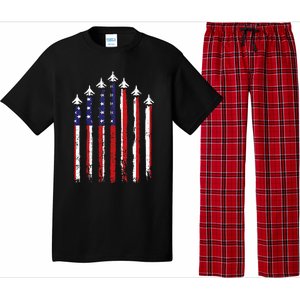 Retro Fighter Jet Airplane Usa Flag 4th Of July Pajama Set