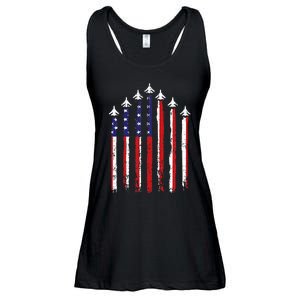 Retro Fighter Jet Airplane Usa Flag 4th Of July Ladies Essential Flowy Tank